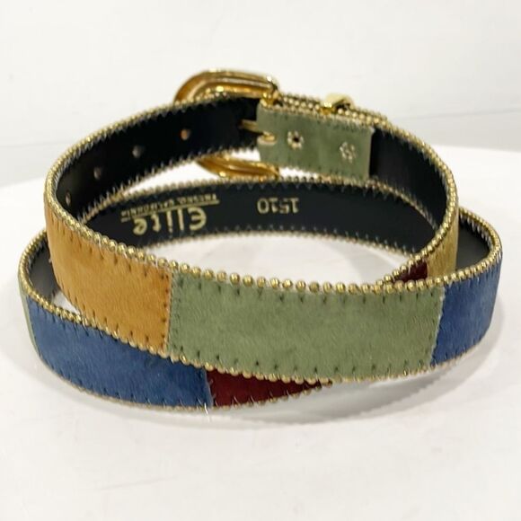 Vintage Elite Belt Made In USA Tapestry Leather Embellished Color Block M Women - Picture 3 of 8
